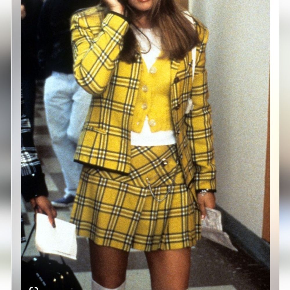 Mamba Jeans Vintage Clueless Cher Horowitz Yellow Plaid Mini Skirt Large